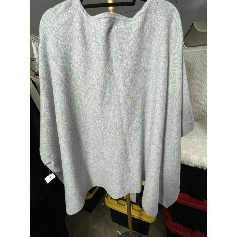 Loft Outlet Sweater Womens OS Gray Knit Pullover Poncho Button Sides
